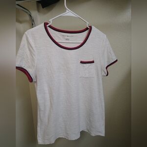 Tommy Hilfiger Red and White Fitted Short Sleeve Tee